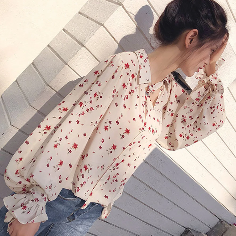 Осень 2019 Новое поступление женские модные повседневные шифоновые топы Цветочные