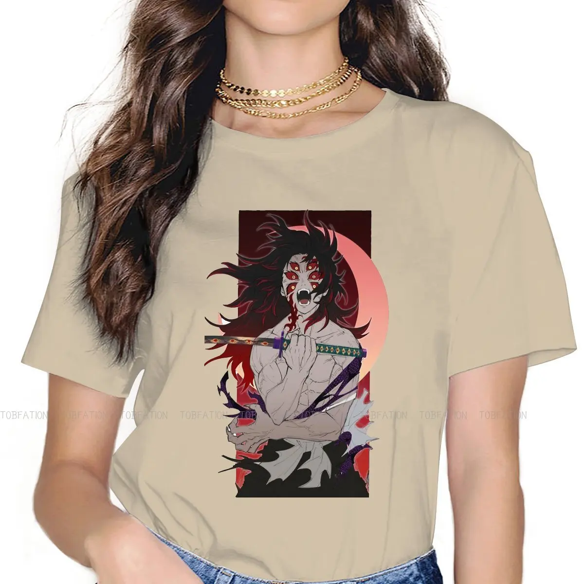 Kimetsu No Yaiba Japanese Tanjiro Demon Slayer TShirt for Woman Girl Kokushibo Upper Moon One Basic Casual Sweatshirts T Shirt