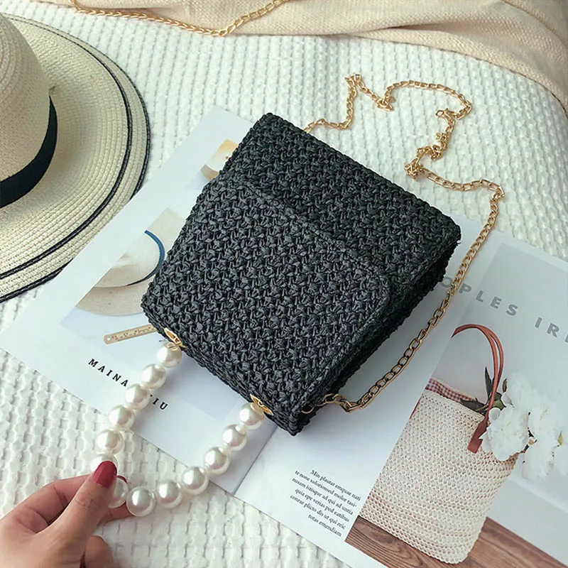 Новинка лета 2020 ручная работа соломенная плетеная сумка-мессенджер с жемчужной