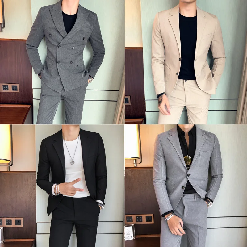 

Осенне-зимняя обувь для мужчин в британском стиле повседневный комплект из двух предметов двубортный стройная фигура мужской костюм