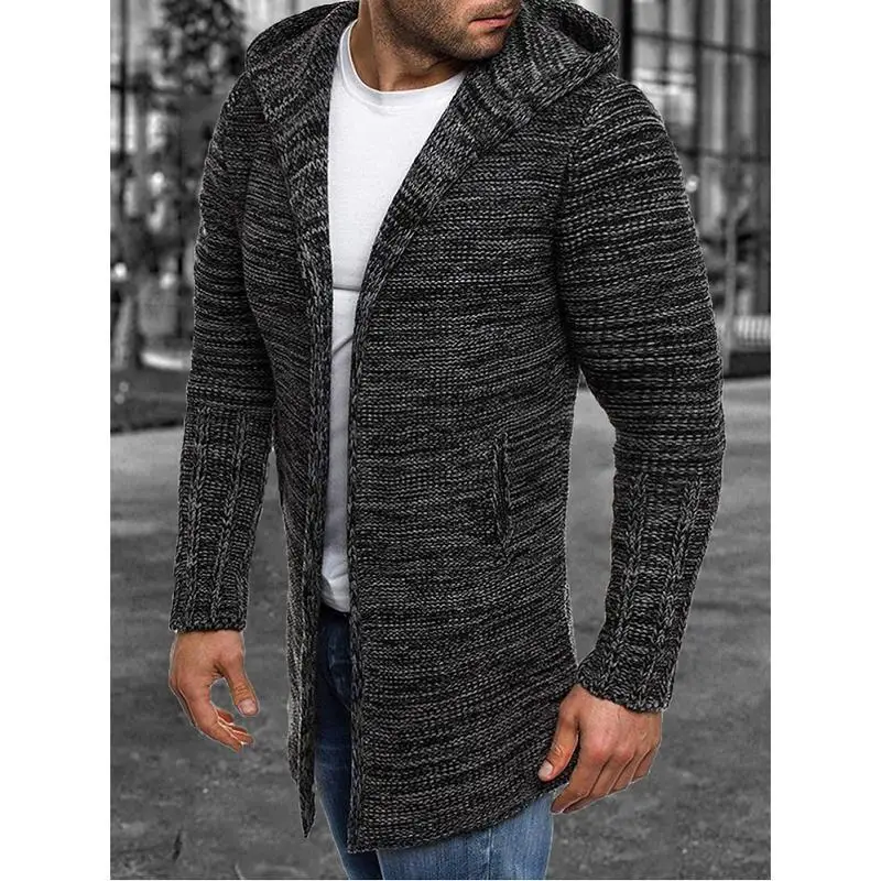 

Sweater Men 2020 Winter Streetwear Mens Clothing Hooded Solid Knit Coat Jacket Cardigan Long Sleeve Outwear Long Coat Sweater