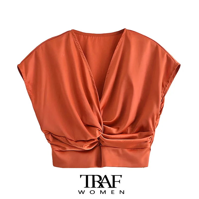 

Блузка женская укороченная с узлом и эластичным подолом, на молнии