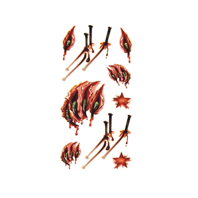 3D страшные водонепроницаемые Временные татуировки Шрам Татуировки наклейки