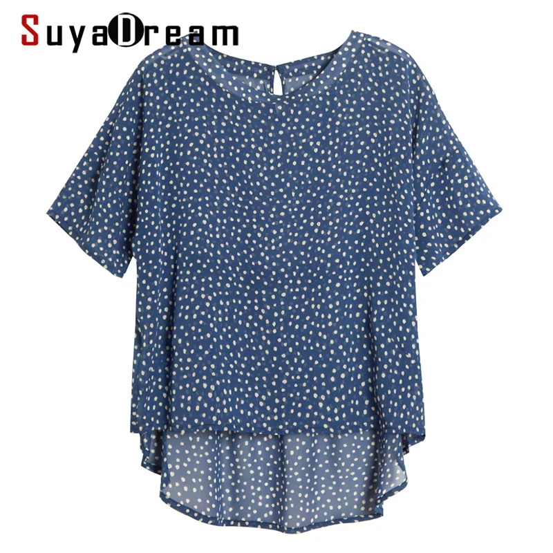 Женская летняя блузка SuyaDream рубашка из 100% натурального шелка в горошек с коротким