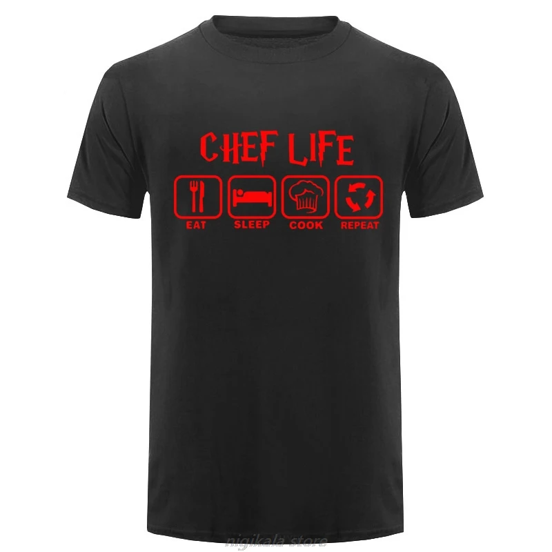 

Funny Cool Eat Sleep Cook T Shirts Men Summer Style Short Sleeve Cotton Chef Life T-shirt Tops Camisetas