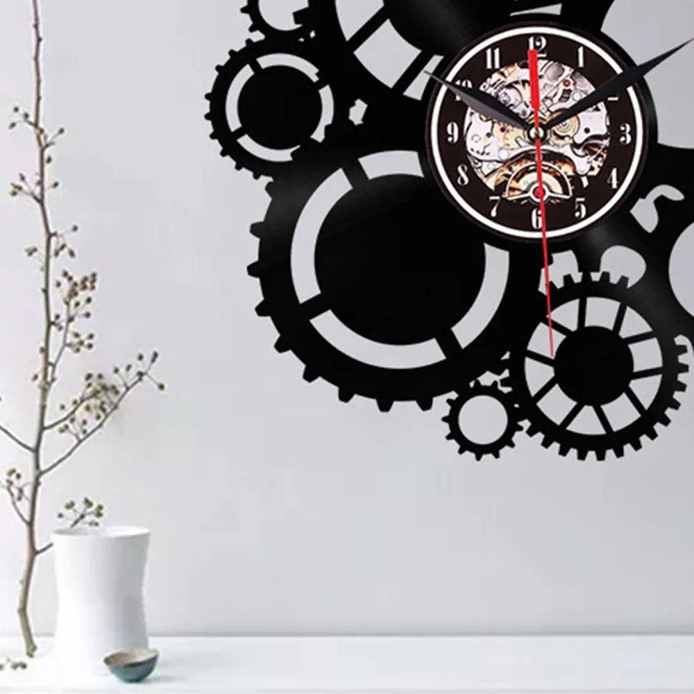 Новые шестерни винтажные часы настенные механизм s Cogwheel стимпанк виниловые