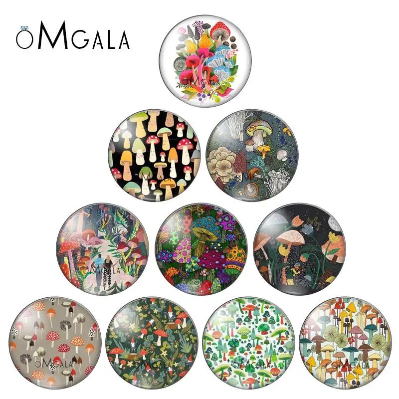 

Cartoon cute mushroom patterns 10pcs mix 8mm/10mm/12mm/16mm/18mm/25mm Round photo glass cabochon demo flat back Making findings