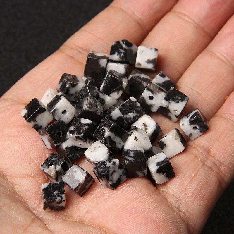 

4 6mm Smooth Natural Stone Beads Black Zebra Square Bead Spacer Loose Jewelry Bead For jewelry Making Bracelet Necklace Earrings