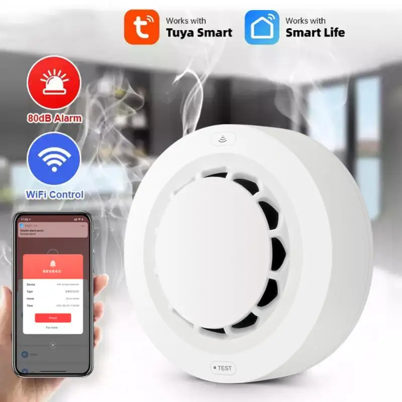 

Independent Tuya Smoke Detector Sensor Fire Alarm Home Security System Firefighters WiFi 80dB/1m Smoke Alarm Fire Protection