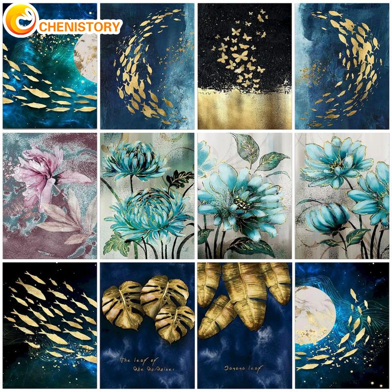 

CHENISTORY DIY Oil Painting By Numbers Leaves Acrylic Painted Flower HandPainted Paint By Numbers Canvas Kits Home Decor Gift