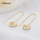 Серьги-клипсы женские с длинными кисточками и цирконом, простые ювелирные украшения для ушей с позолоченными вставками, 14 к