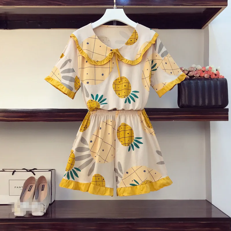 Летняя Новинка 2020 Хлопковая пижама с принтом в виде фруктов Милая футболка