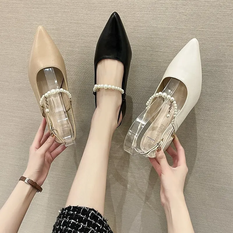 

Comfort Shoes for Women Block Heels Pearl Sandals All-Match Suit Female Beige Espadrilles Platform Chunky Gladiator Pointed Blac
