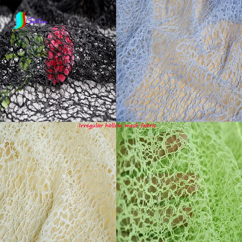 Цветная кружевная сетчатая ткань черный/молочно белый/зеленый/синий полый