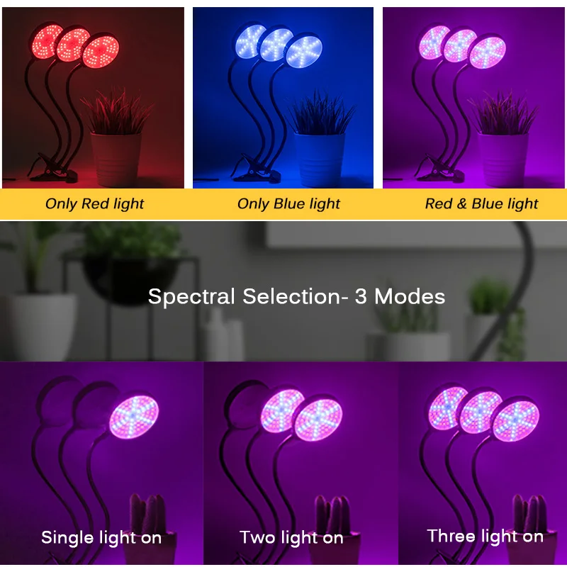 Светодиодный Grow светильник полный рабочий стол зажим Фито лампы DC5V USB с таймером
