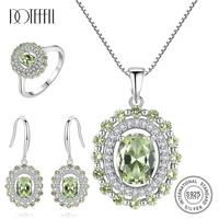 doteffil olive green topaz diamond jewelry set ringearringnecklace 100 925 silver for women gift fashion wedding fine jewelry