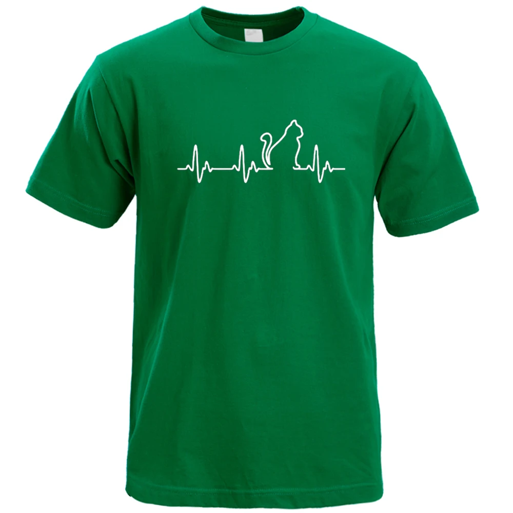 

Kawaii Line Cardiac Wave Cat Cotton T Shirt Vintage Cool Ptint T Shirts Retro Funny Short Sleeve Top Men Rock Cute Black Tshirt