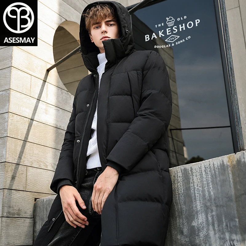 Мужской пуховик на белом утином пуху теплая непродуваемая длинная пуховая