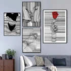 Абстрактные черно-белые эскизные линии рисования волн Холст Плакаты и принты Настенная живопись Современная мода домашний декор для комнаты