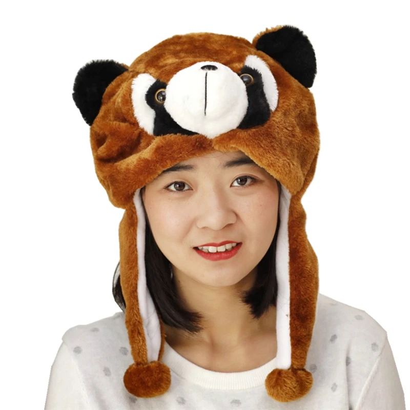 Женская Зимняя Теплая Шапка-бини с рисунком енота акулы волка | Аксессуары для