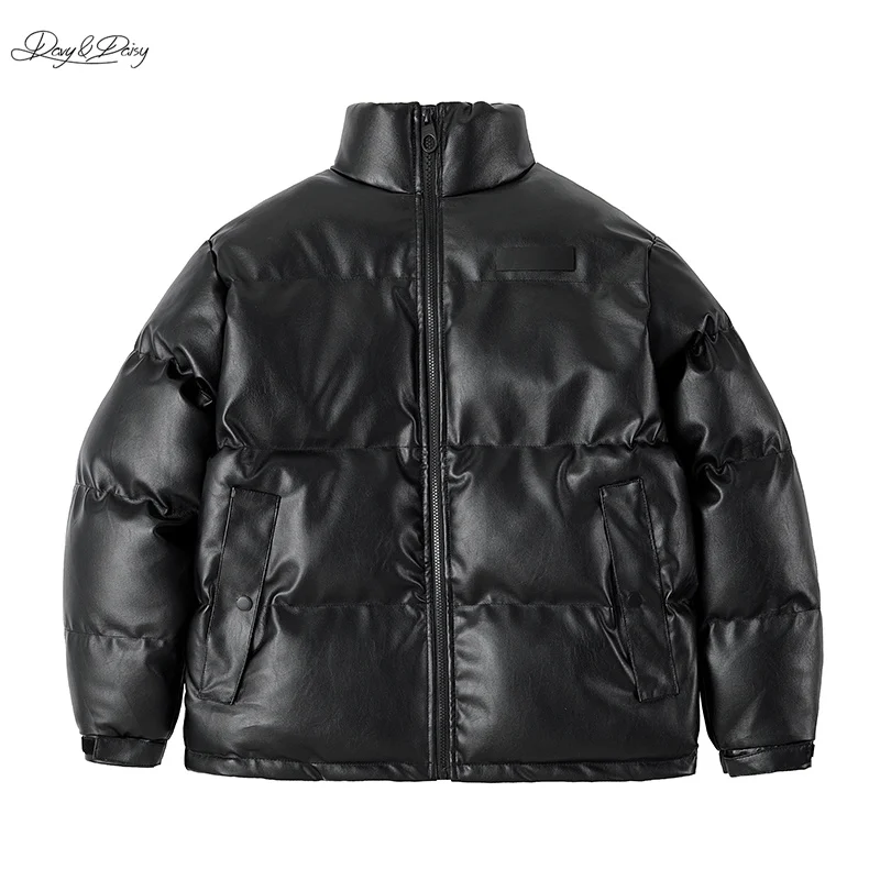 2022 DAVY DAISY New Men PU Leather Jacket Stand Collar Puff Winter High Quality Parkas Luxury Outwear Male Fashion ClothingJK133