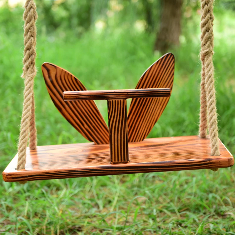 Подвесная пеньковая веревка из массива дерева для украшения двоих детей