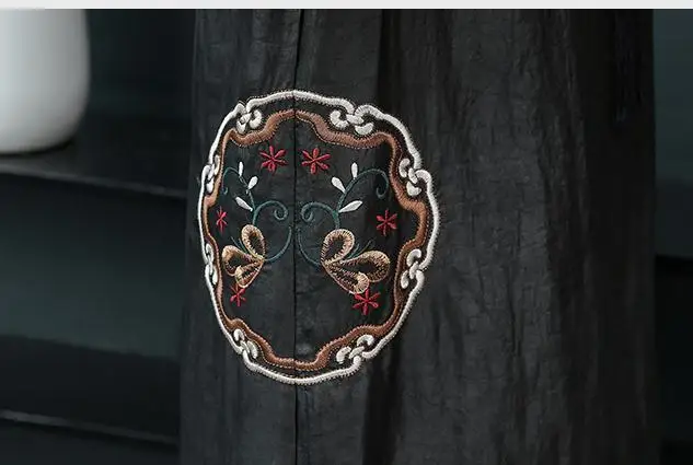 

Summer Vintage Womens V Neck Shorts Sleeve Imitation Silk Tassel Long Dress , Women Loose 4xl Placket Embroidery Dresses