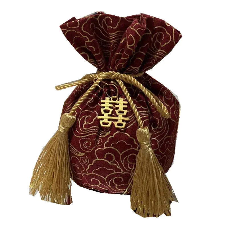 

Chinese Tassels Drawstring Exquisite Floral Money Pocket High-grade Brocade Wedding Candy Lucky Coin Purse Betrothal Gift Bag