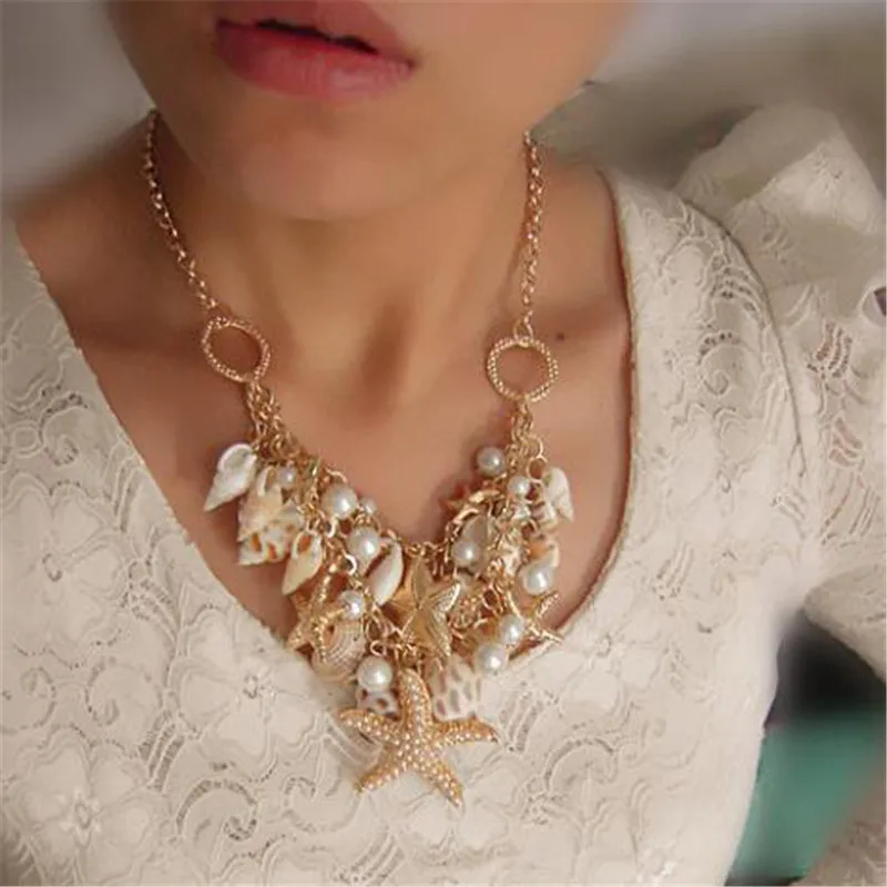 Богемные пляжные летние амулеты имитация жемчуга ожерелье морская звезда