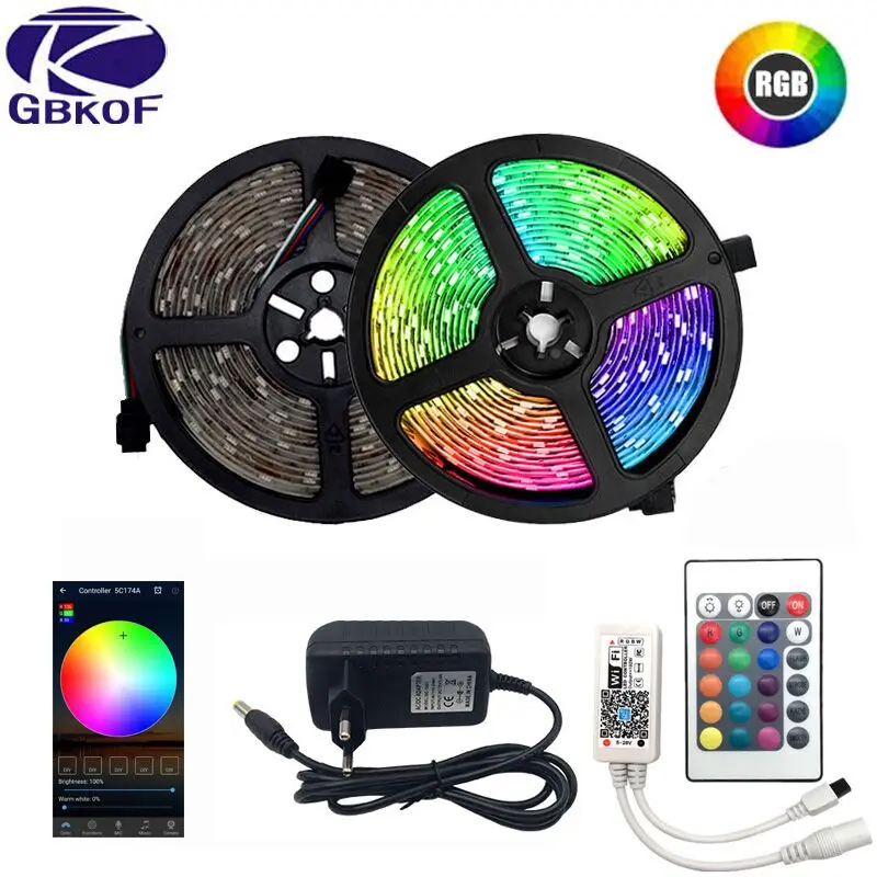5 м 10 м 15 м WiFi светодиодный светильник RGB водонепроницаемый SMD 5050 2835 12 В 12 В rgb диод гибкая лента Wi-Fi адаптер+ разъем адаптера