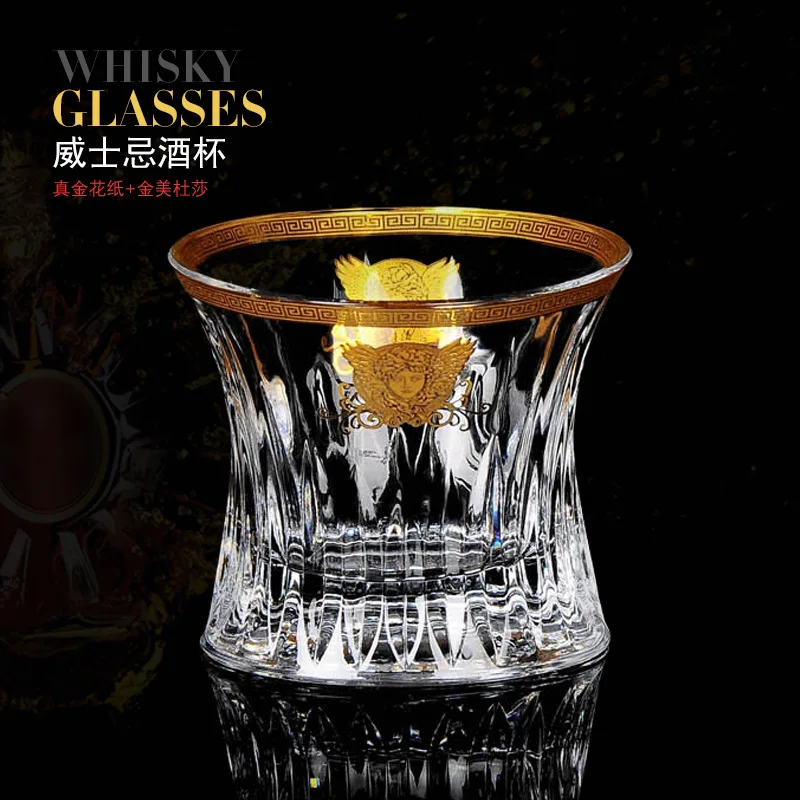 

Czech Quality Crystal Whiskey Glass Bar Home Real Gold Flower Paper Wine Glasses Beer Spirit Glass