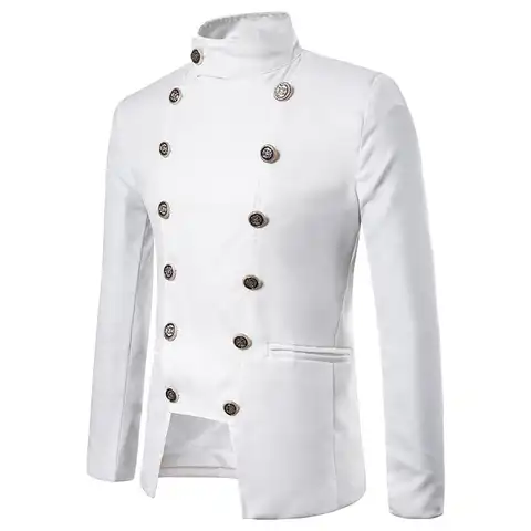 Пиджак мужской двубортный, приталенный пиджак с воротником-стоечкой, Повседневный, для повседневного и делового образа