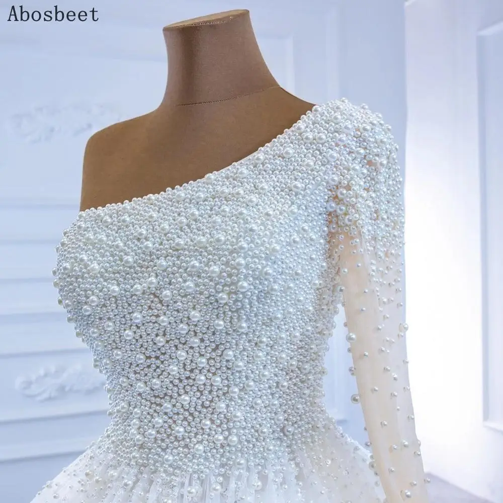 DD JYOY Heavy Pearl Beading One Shoulder Ball Gown Wedding Dress 2020 Fashion Wedding Gown White Floor Lenght Lace Up Back
