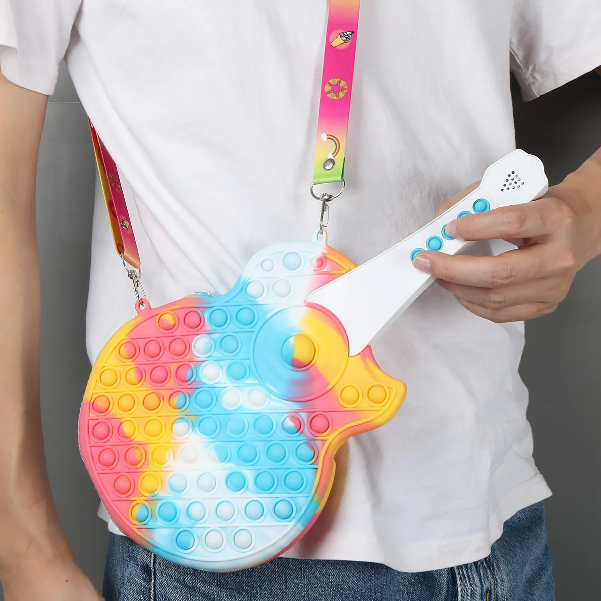 

Three in One Electric Guitar Pop Fidget Toys Fidget Bag Purse Silicone Push Popper Purse Sensory Bubble Stress Relief Play Music
