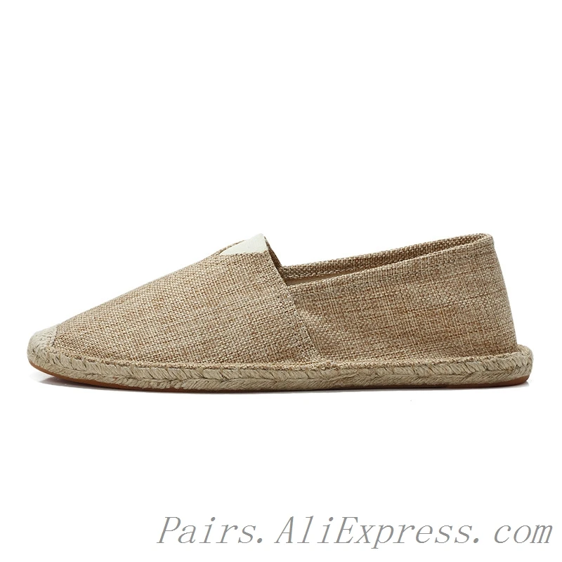 Brown Linen Женские Дышащие Туфли-лоферы на плоской подошве; сезон весна-осень; льняная обувь в рыбацком стиле; парусиновая обувь для вождения без застежки; эспадрильи в полоску унисекс - Цвет: Brown Linen