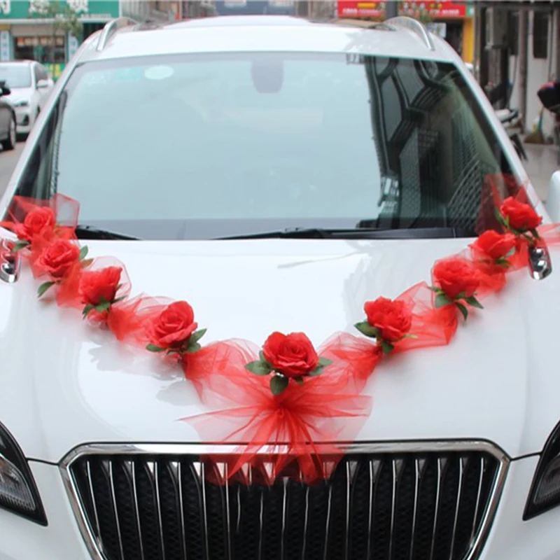 

Wedding Car Flowers Decoration Mirror Handle Artificial Head Flower Fabric Flowers Party Decor