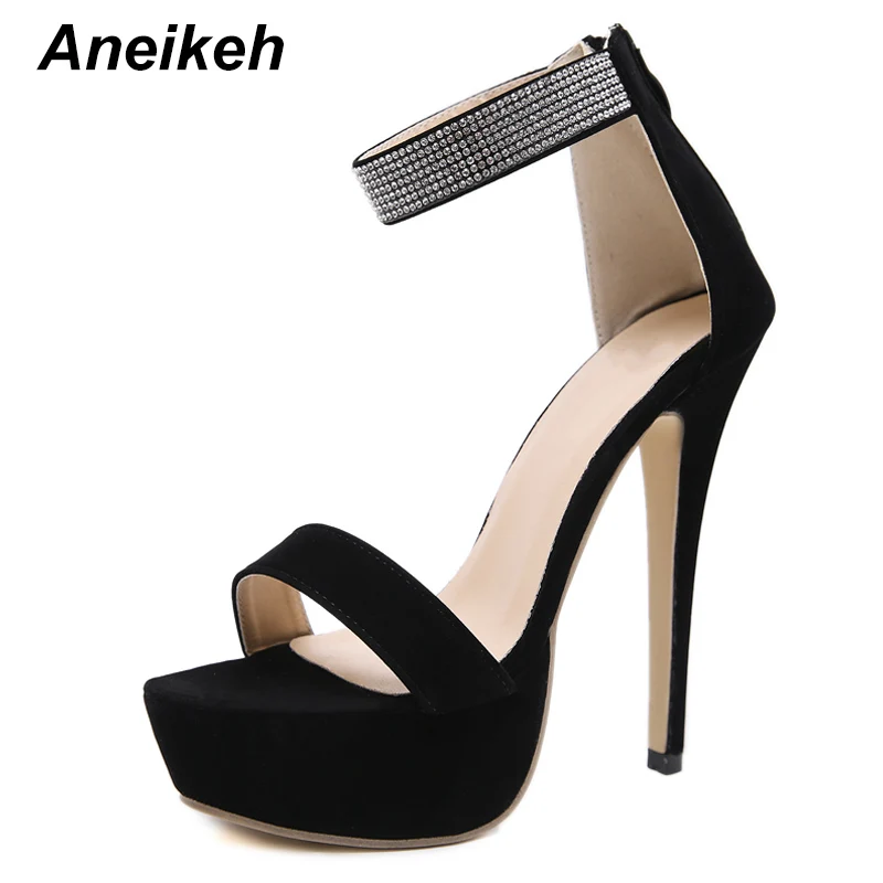 black Aneikeh/ Босоножки на платформе и высоком каблуке под змеиную кожу; Летние пикантные вечерние босоножки-гладиаторы с открытым носком и ремешком на щиколотке; женская обувь; Размеры 4-9 - Цвет: black