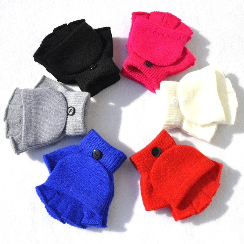 

1 Pairs Knitted Half Finger Gloves Flipped Cover Flip Men Women Fingerless Mittens Gloves Outdoor Hand Wrist Warmer