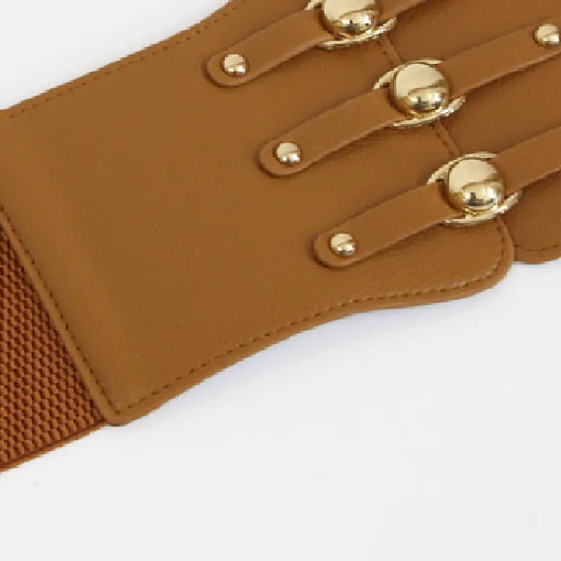 

New Fashion women wide Belt Cummerbunds brand metal buckle elastic waistband female PU leather rivet ultra Elastic wide belt