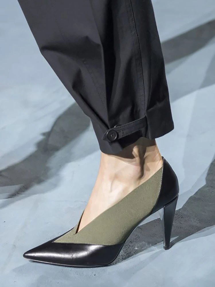 2019 г. модные женские туфли лодочки весенне осенние кожаные с острым носком в