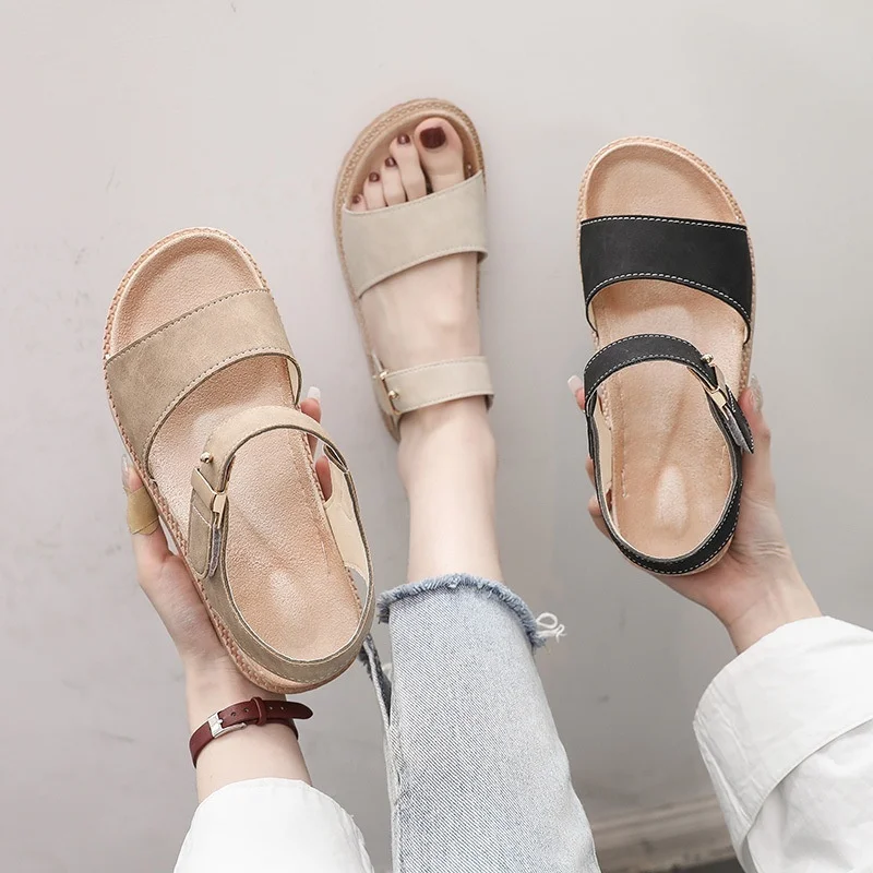 

Women's Sandals Flat with Casual One Buckle Solid ColorToe Plus Size Sandals