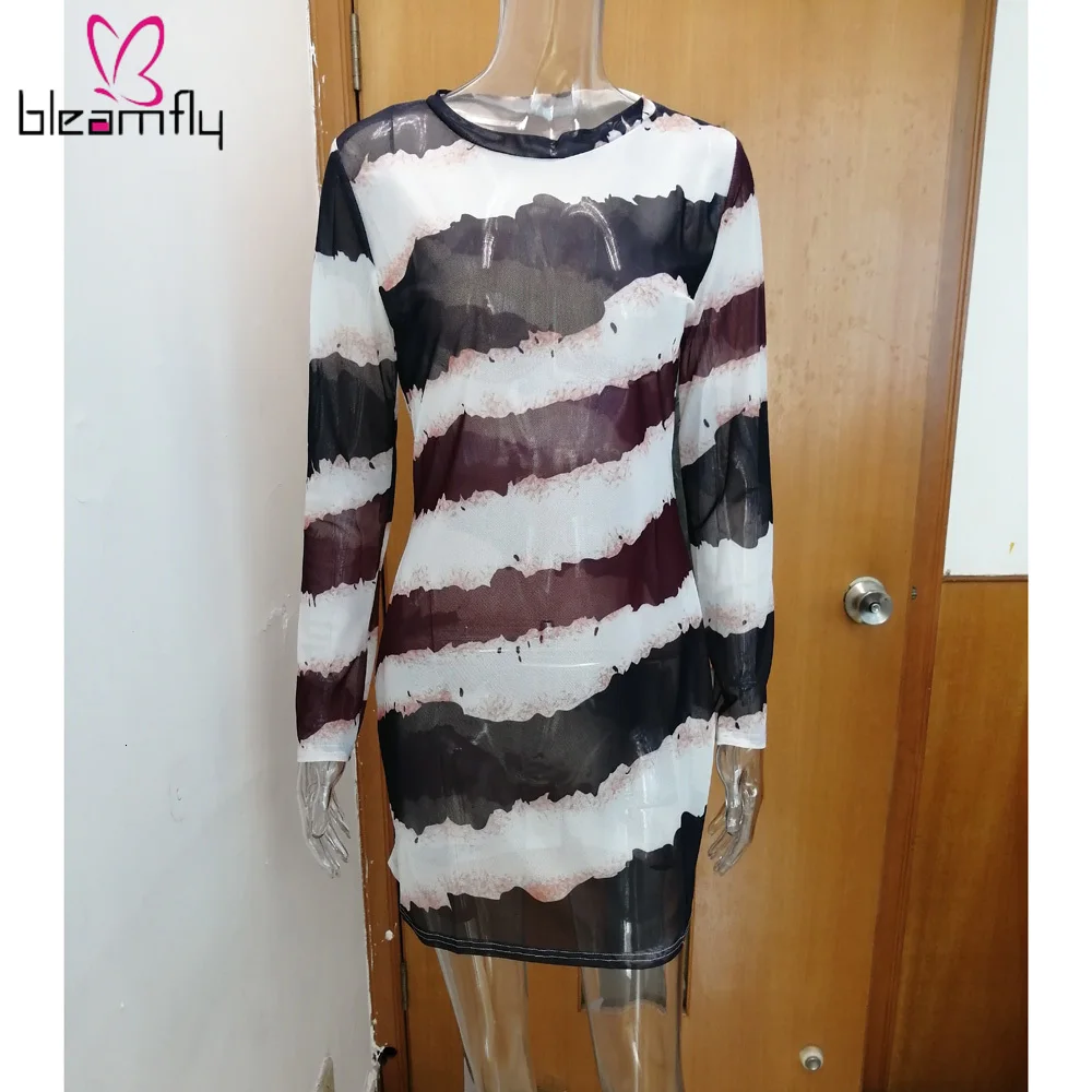 2019 женское летнее Сетчатое платье в полоску облегающее длиной выше колена мини