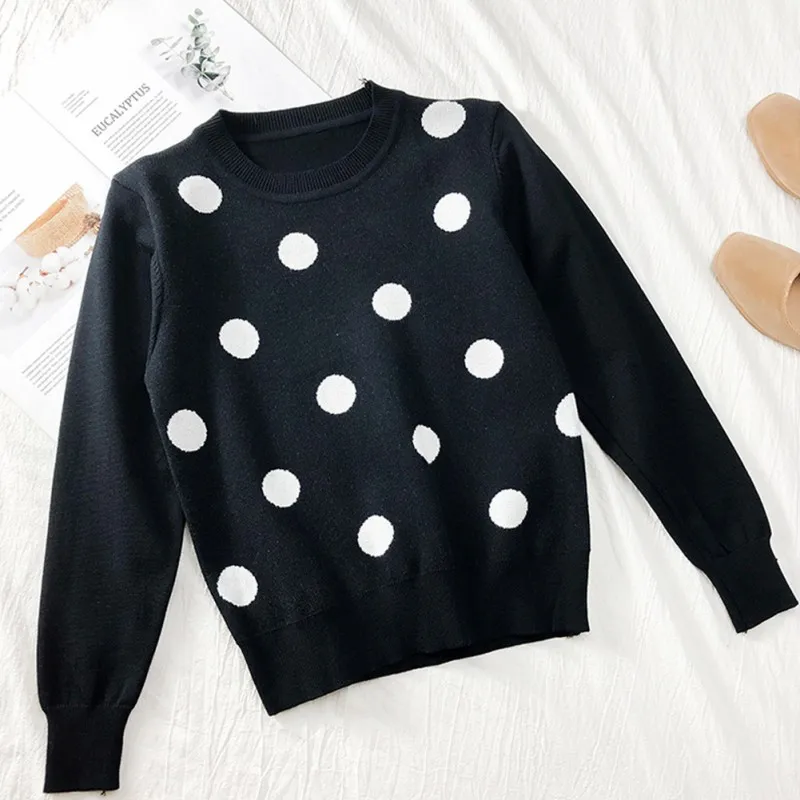 

Wholesale Women Simple Sweaters Autumn Sweater Warm Long Sleeve Cute Dot Print Casual Loose Round Collar Sweaters