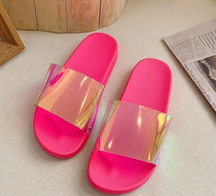 

home durable PVC sandals 2020 women spring/summer rainbow candy color flat non-slip outdoor leisure all-match beach slippers
