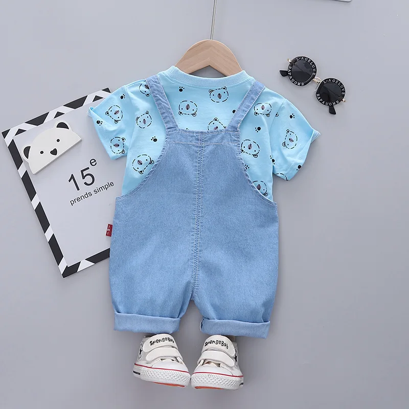 

Kids Tracksuits New Summer Baby Boys Clothes Children Girls Cute Cartoon T-Shirt Strap Shorts 2Pcs/Sets Toddler Casual Clothing