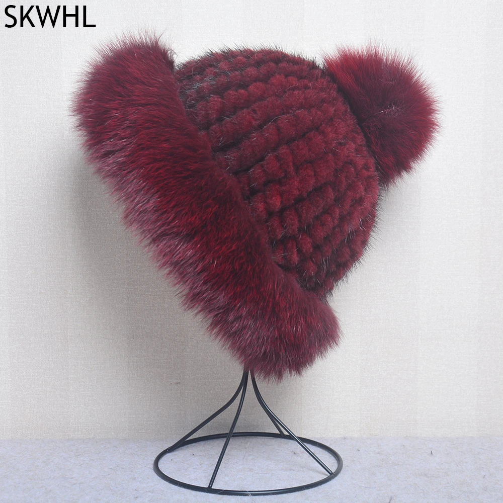 Новинка женская шапка из натурального меха норки зимние теплые вязаные шапки