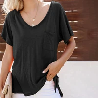 sexy summer olid color tshirt female 2021 fashion short sleeve street style new pocket o neck pullover t shirt women causal