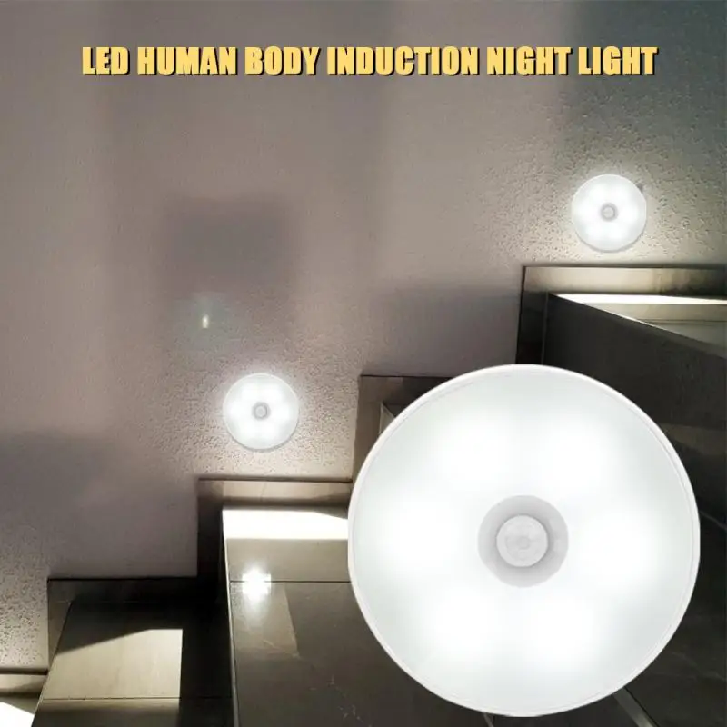 

Светодиодный ночсветильник с датчиком движения человека, питание от батарейки, для шкафа, прикровасветильник лампа