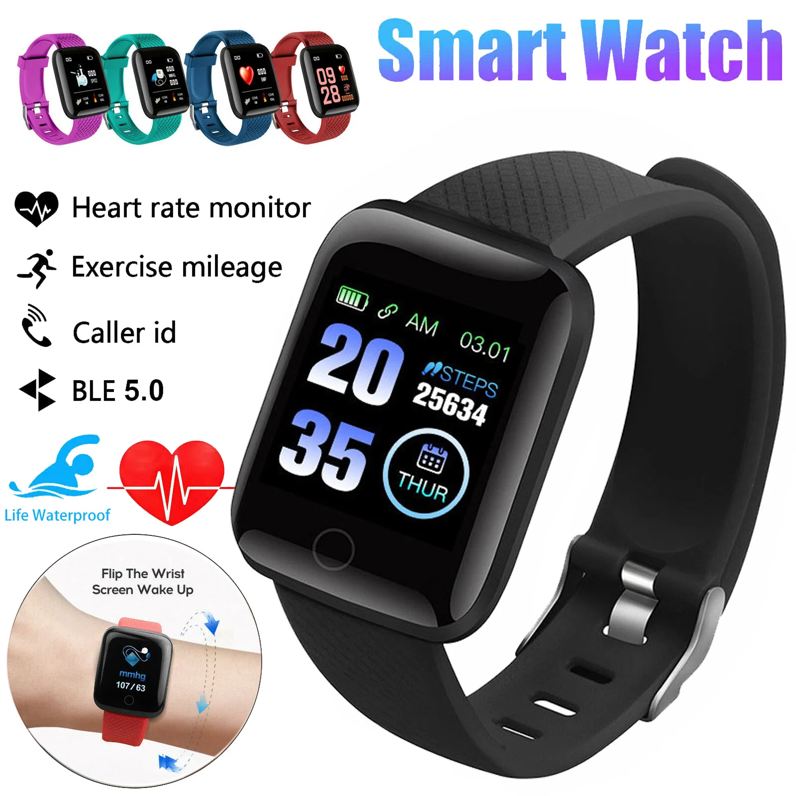 

Fashion Fitness Smart Watch Bracelet Heart Rate Blood Pressure Monitor Incoming Call Music Men Women Smartwatch For IOS Android