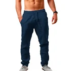 Брюки спортивные мужские однотонные, повседневные спортивные штаны, хлопково-льняные с эластичным поясом, одежда для мужчин MKX085